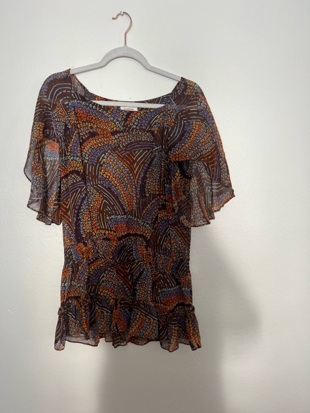 Sundance Brown Multicolor Flutter-Sleeve Blouse